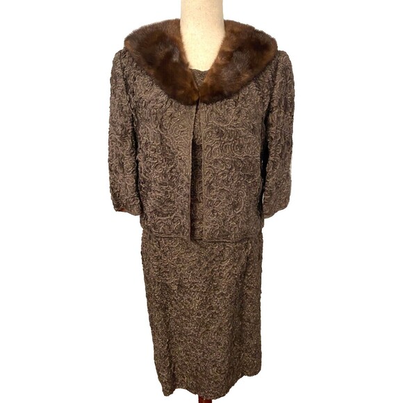 Vtg 50's RIVIERA INTERNATIONAL Genuine Fur Jacket Blazer Skirt Suit Womens Small - Picture 2 of 16